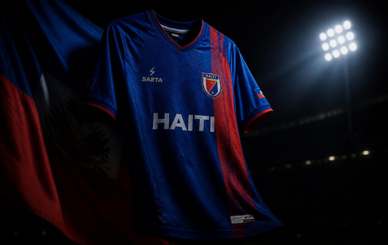 Concept Haiti national soccer jersey in royal blue and red